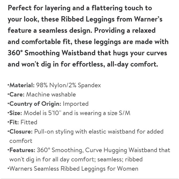 Warner's Women's Seamless Ribbed Leggings Size L/XL - Picture 10 of 10